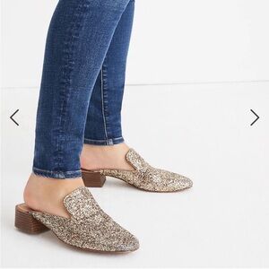Madewell The Willa Loafer Mule in Glitter Gold Size 11